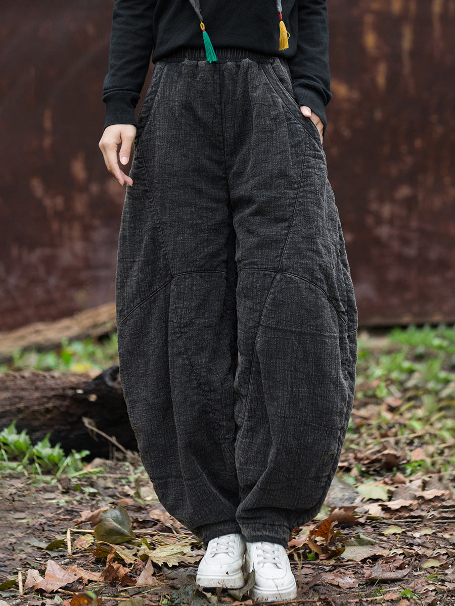 Women Vintage Autumn Solid Spliced Padded Harem Pants
