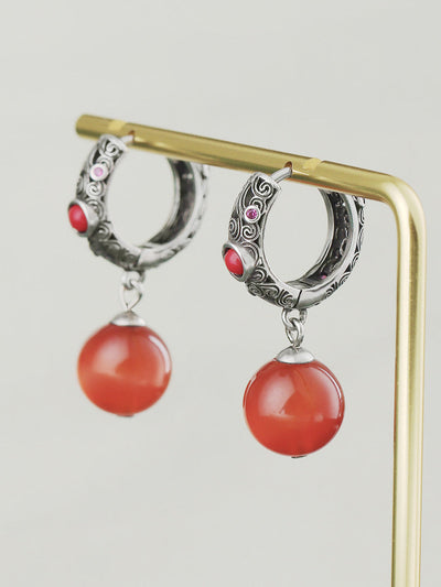 Vintage Red Agate Cooper-plating Silver Earrings