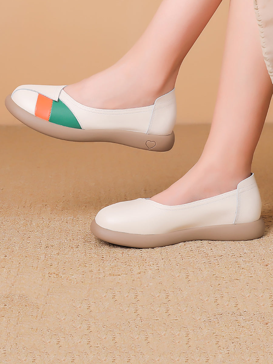 Women Artsy Colorblock Leather Spliced Flat Shoes