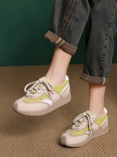 Women Casual Colorblock Leather Flat Sport Shoes