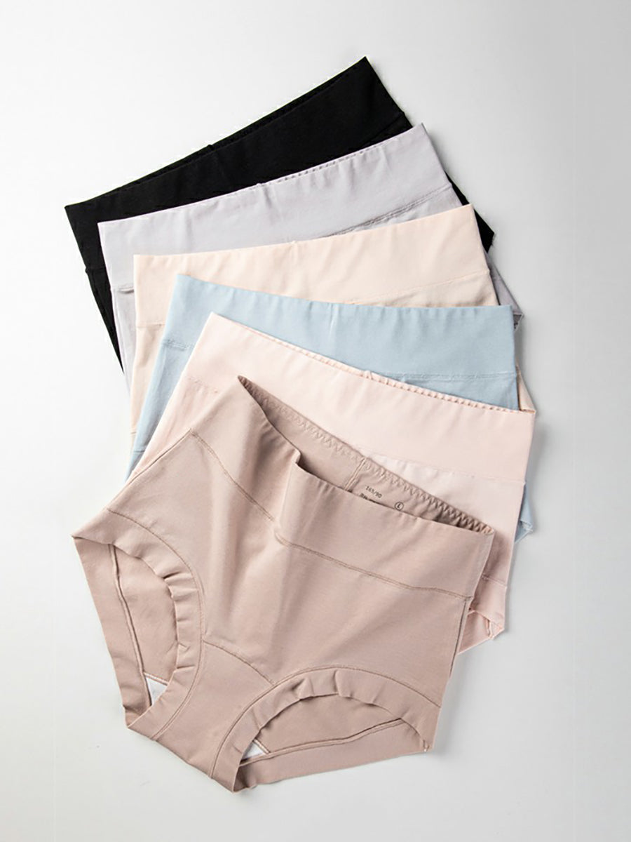 6 Pieces Summer Women Pure Color High Waist Underwear