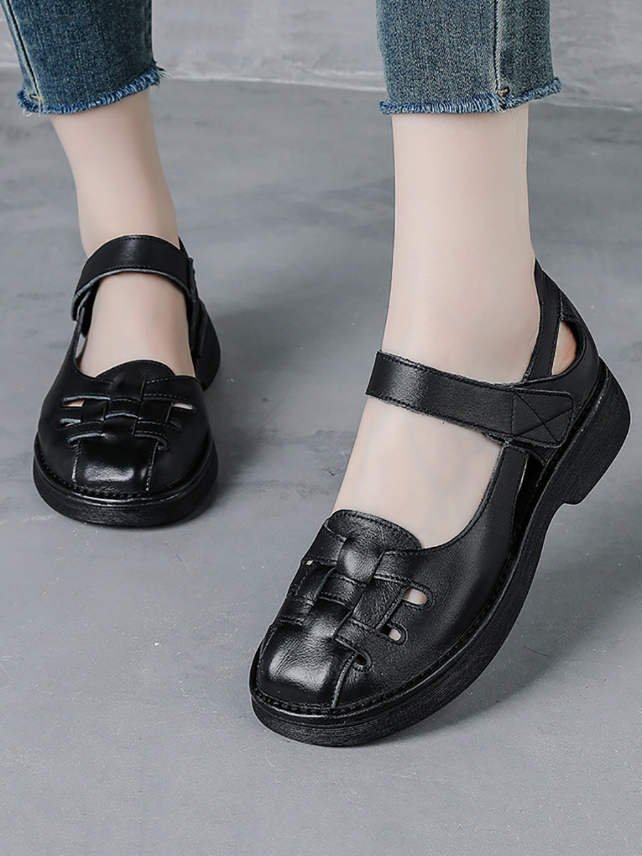 Women Casual Summer Genuine Leather Weave Platfrom Shoes