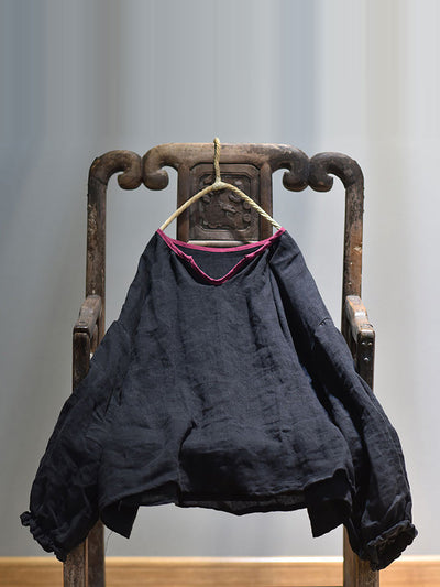 Plus Size Women Spring Retro V-Neck Puff Sleeve Shirt