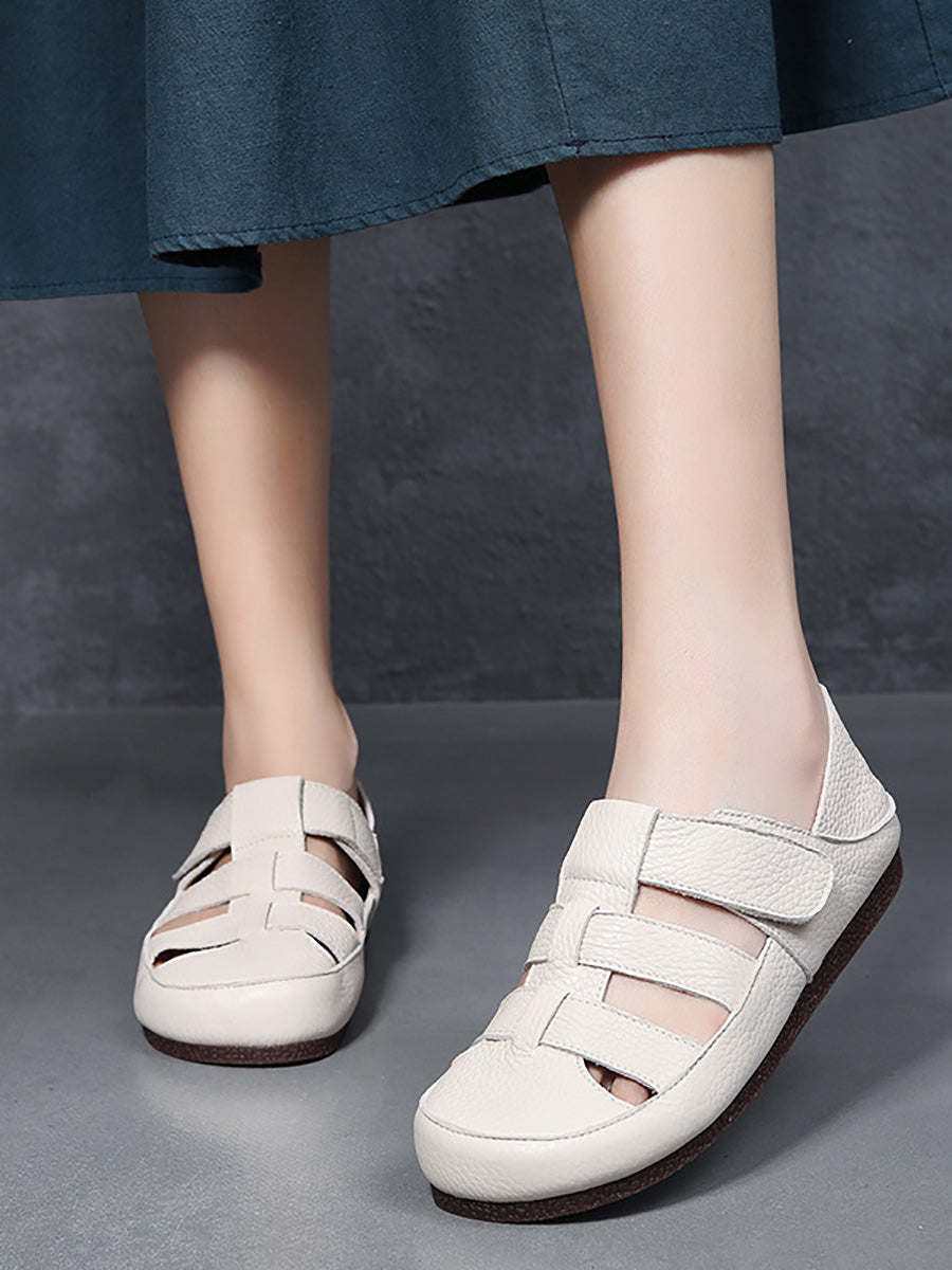 Women Summer Pure Color Genuine Leather Spliced Sandals