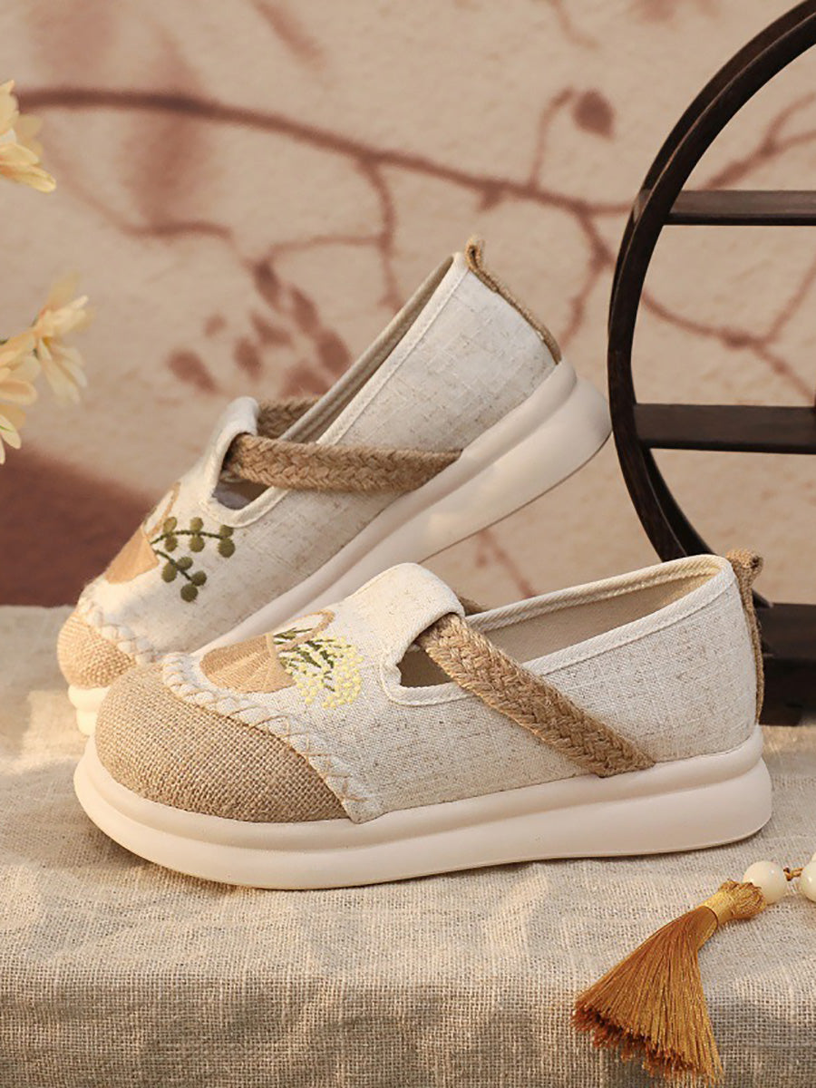 Women Ethnic Embroidery Linen Spliced Flat Shoes