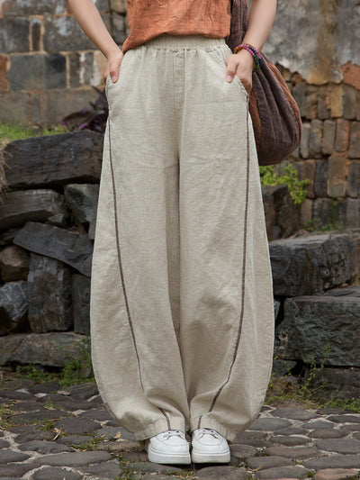 Women Summer Worn Pure Color Ramie Bloomers