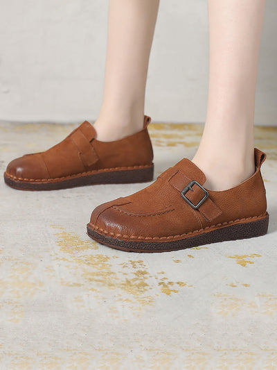 Women Vintage Summer Genuine Leather Flat Shoes