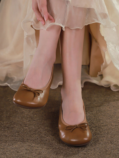 Women Summer Casual Solid Leather Bowknot Shoes