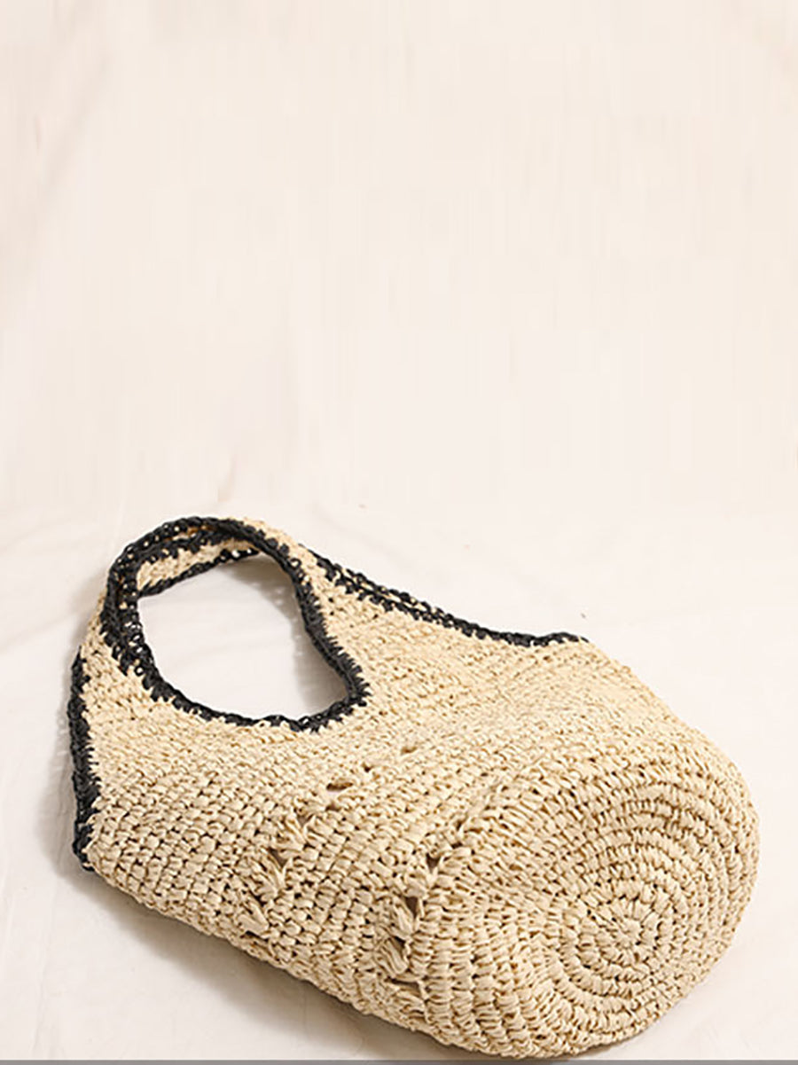 Women Casual Colorblock Weave Bag