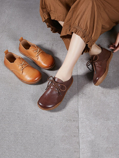 Women Summer Vintage Genuine Leather Flat Shoes