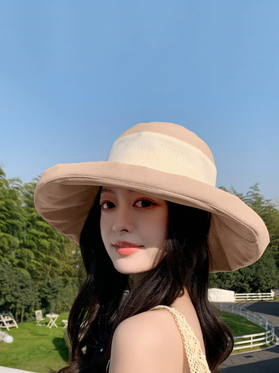 Women Summer Sunproof Colorblock Bowknot Hat