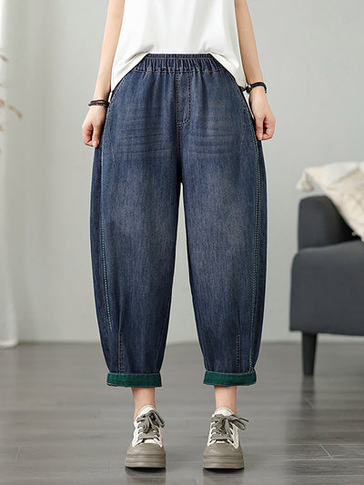 Women Casual Summer Pure Color Denim Harem Pants