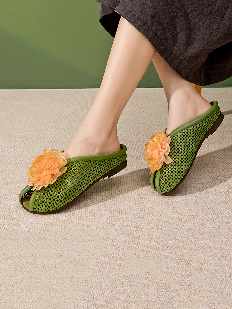 Women Casual Summer Genuine Leather Flower Sandals
