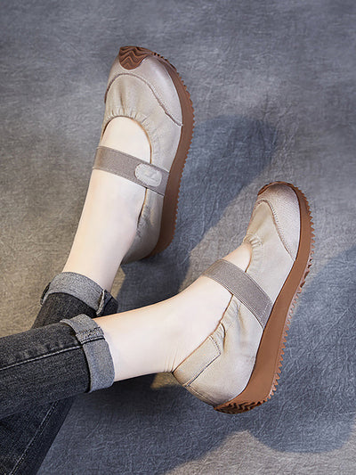 Women Summer Retro Solid Leather Platform Shoes
