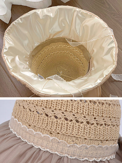 Women Summer Knitted Bowknot Spliced Sunproof Hat