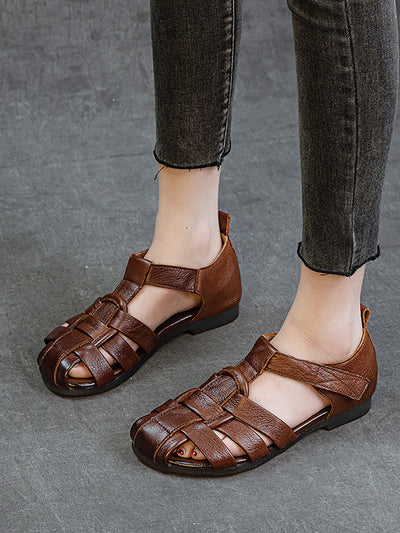 Women Summer Genuine Leather Low Heel Sandals