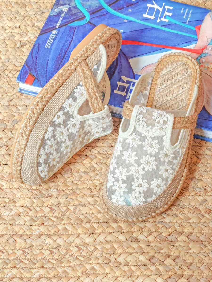 Women Artsy Summer Flower Embroidery Shoes