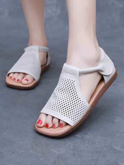 Women Summer Casua Leather Hollow Out Flat Sandals
