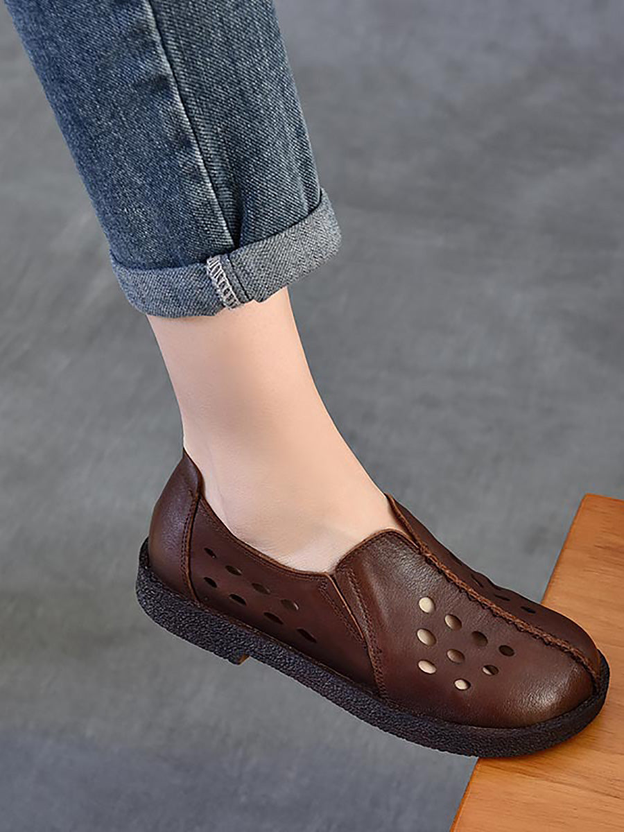 Women Summer Genuine Leather Hollow Out Shoes