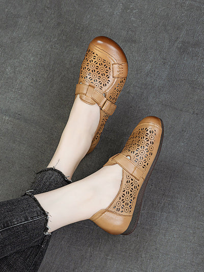 Women Summer Hollow Out Leather Low Heel Shoes