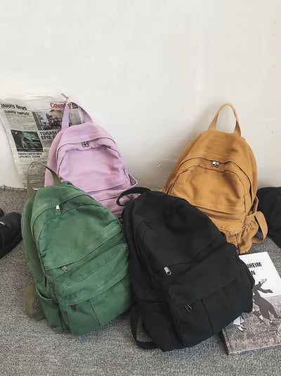 Women Casual Pure Color Canvas Backpack