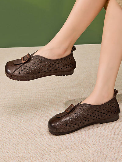 Women Summer Vintage Leather Spliced Flat Shoes