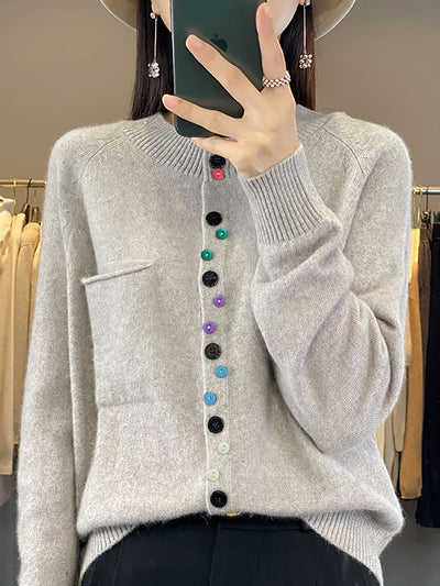 Women Autumn O-Neck Pure Color Knit Sweater