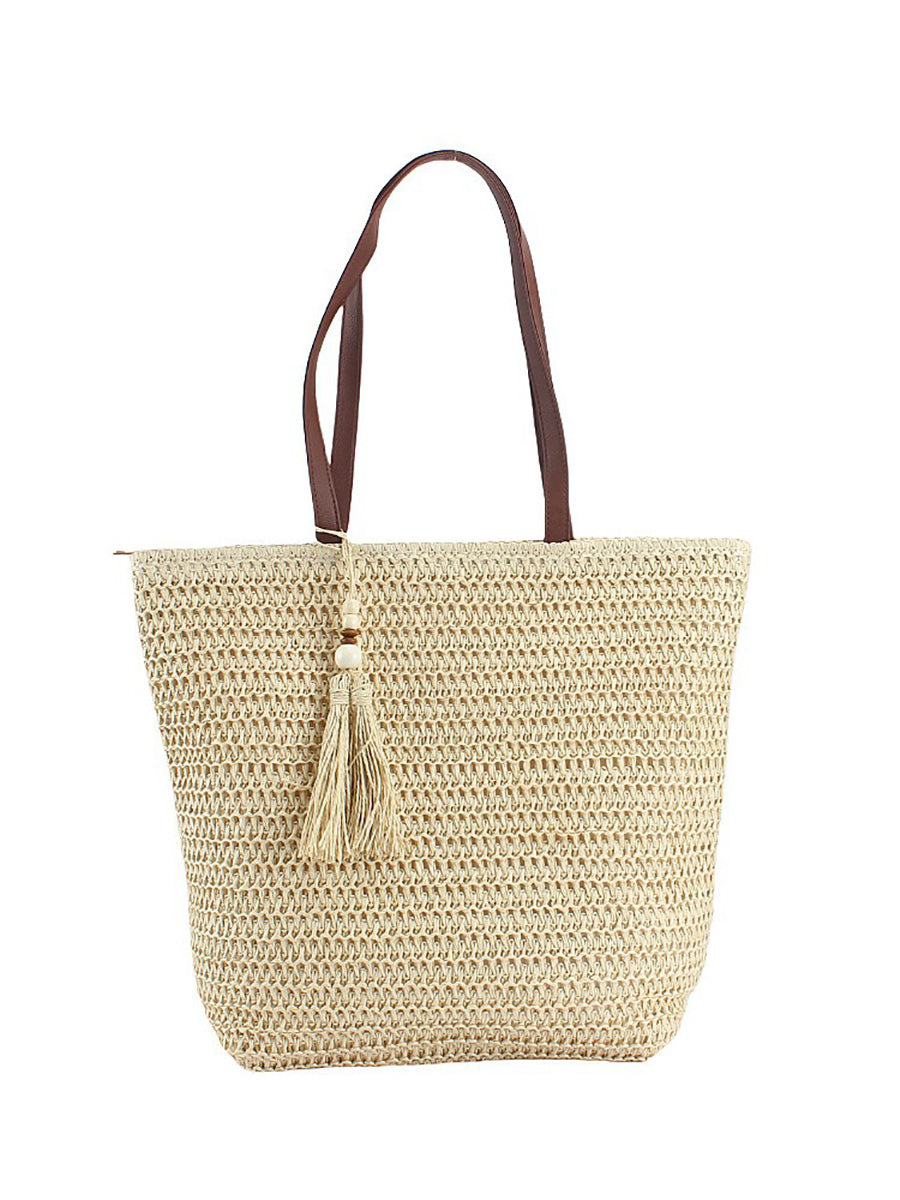 Women Summer Pure Color Straw Weave Shoulder Bag