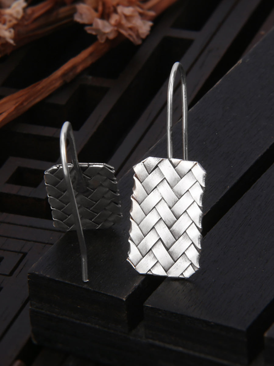 Women Vintage S925Silver Knitted Ethnic Earrings