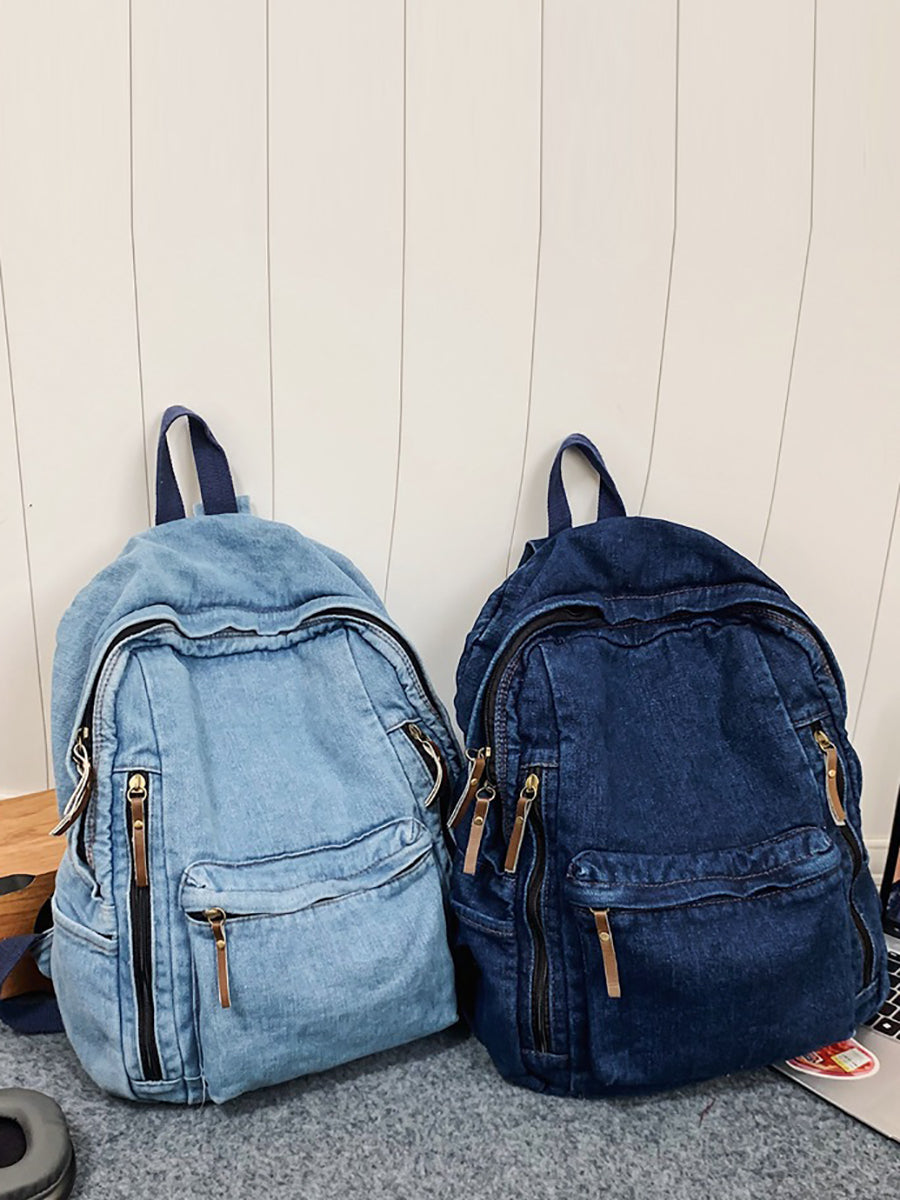 Women Casual Solid Large Capacity School Denim Backpack