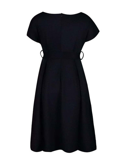 Bowknot Lace-Up Solid Color V-Neck Midi Dresses