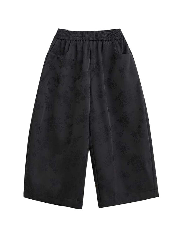 Harem Pants High Waisted Elasticity Jacquard Pockets Solid Color Ninth Pants Trousers