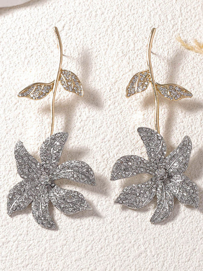 Flower Shape Rhine Stones Shiny Earrings Accessories