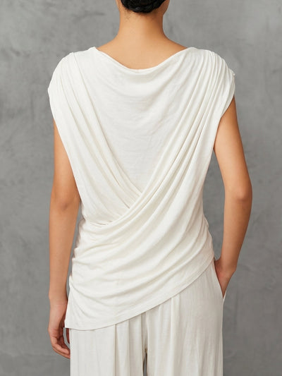 Loose Sleeveless Asymmetric Pleated Solid Color One-Shoulder Blouses&Shirts Tops