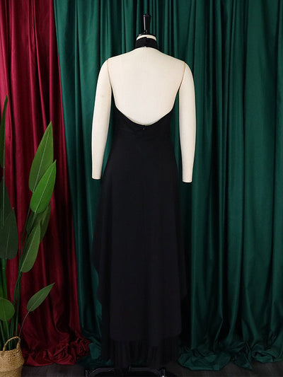 Loose Backless Lacy Solid Color Halter-Neck Vest Top + High-Low Pants Bottom Two Pieces Set