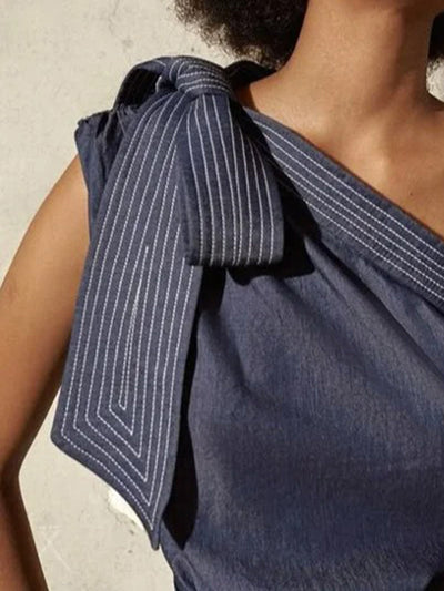 Sleeveless Asymmetric Split-Joint One-Shoulder Blouses&Shirts Tops