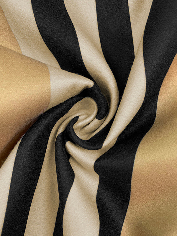 Long Sleeves Loose Buttoned Split-Joint Striped Stand Collar Woolen Coat