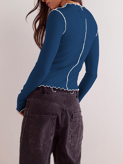 Long Sleeves Skinny Solid Color Round-Neck T-Shirts
