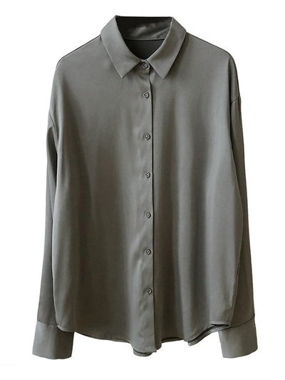 Simple Solid Color Satin Chiffon Long Sleeve Blouse