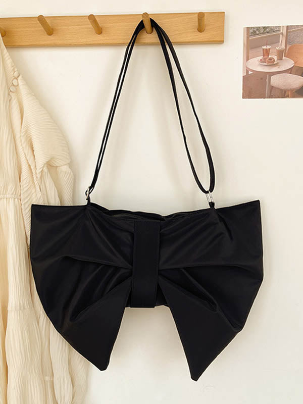 Bowknot Solid Color Zipper Shoulder Bags