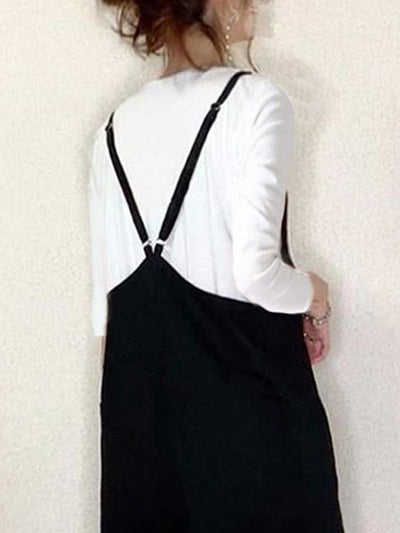 Loose Sleeveless Solid Color Split-Joint Spaghetti-Neck Overalls