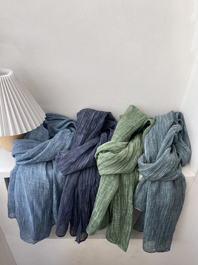 Women Artsy Pure Color Shirred Shawl Scarf