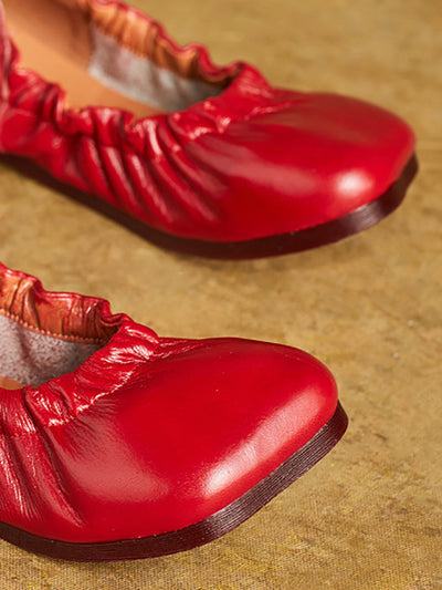 Women Summer Pure Color Soft Leather Flat Shoes