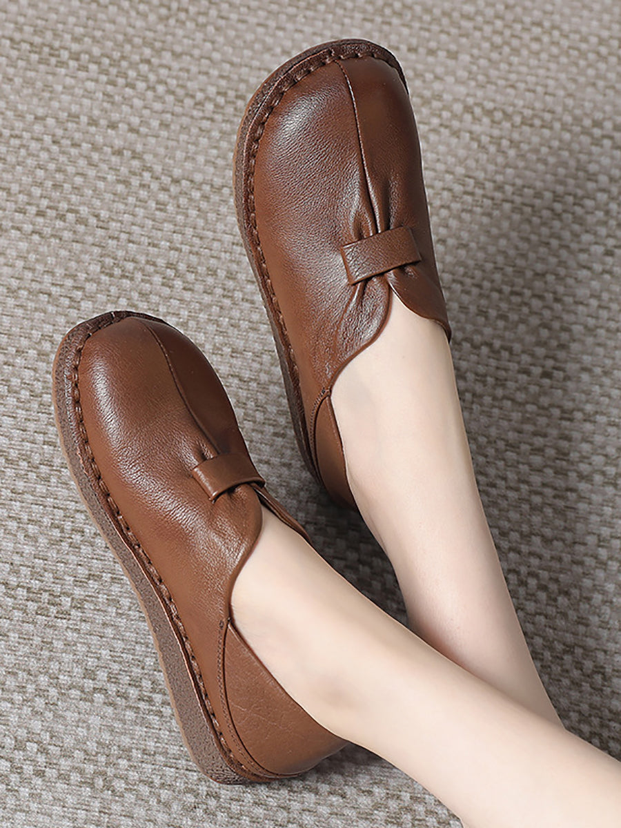 Women Casual Summer Genuine Leather Flat Shoes