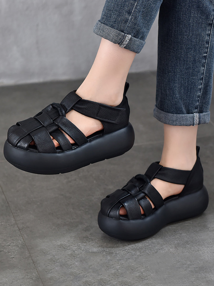 Women Casual Summer Leather Weave Platform Sandals