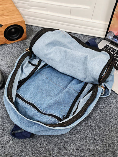 Women Casual Solid Large Capacity School Denim Backpack