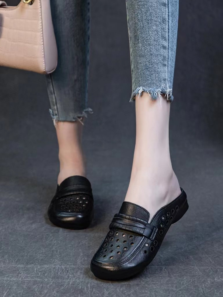 Women Summer Casual Genuine Leather Hollow Out Shoes