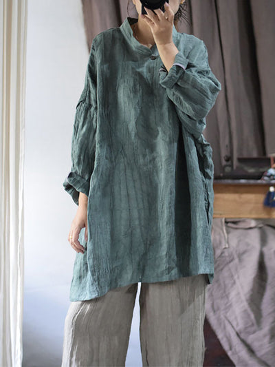 Plus Size Women Vintage Solid Linen Loose Long Blouse