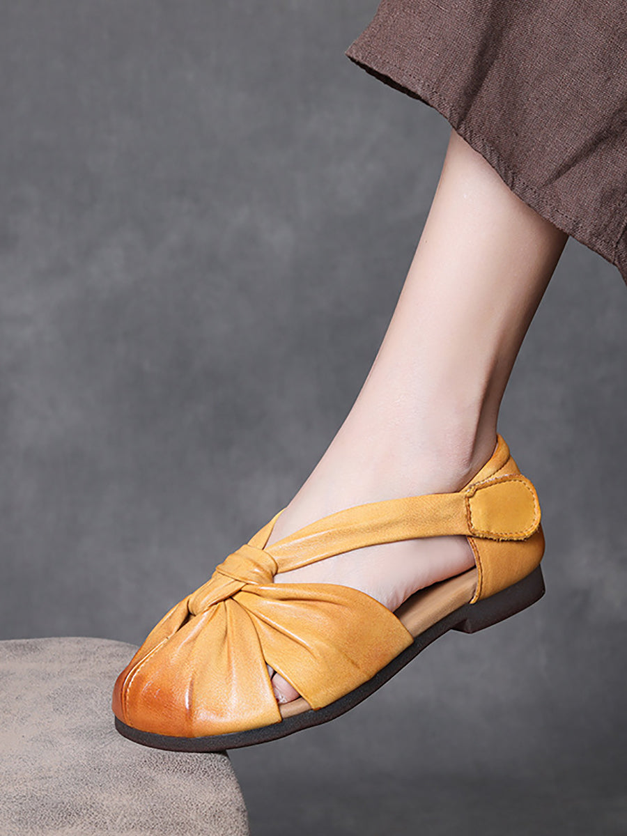 Women Summer Vintage Genuine Leather Spliced Sandals