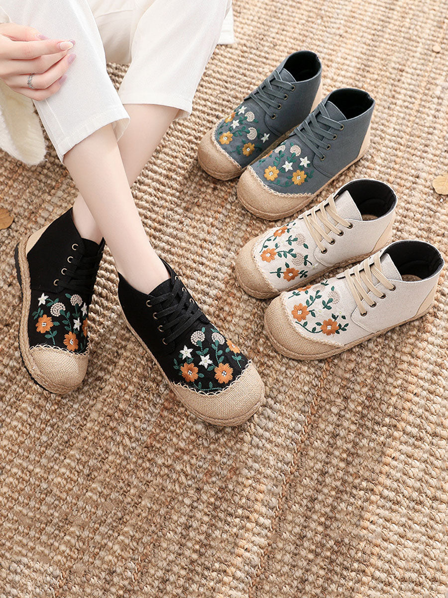 Women Autumn Ethnic Linen Embroidery Cloth Boots
